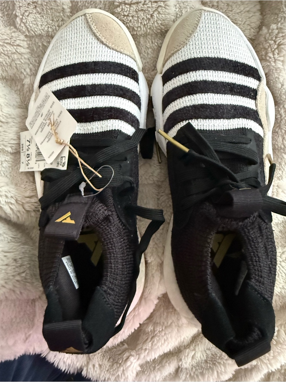 adidas men Black and White Striped Knit Sneakers